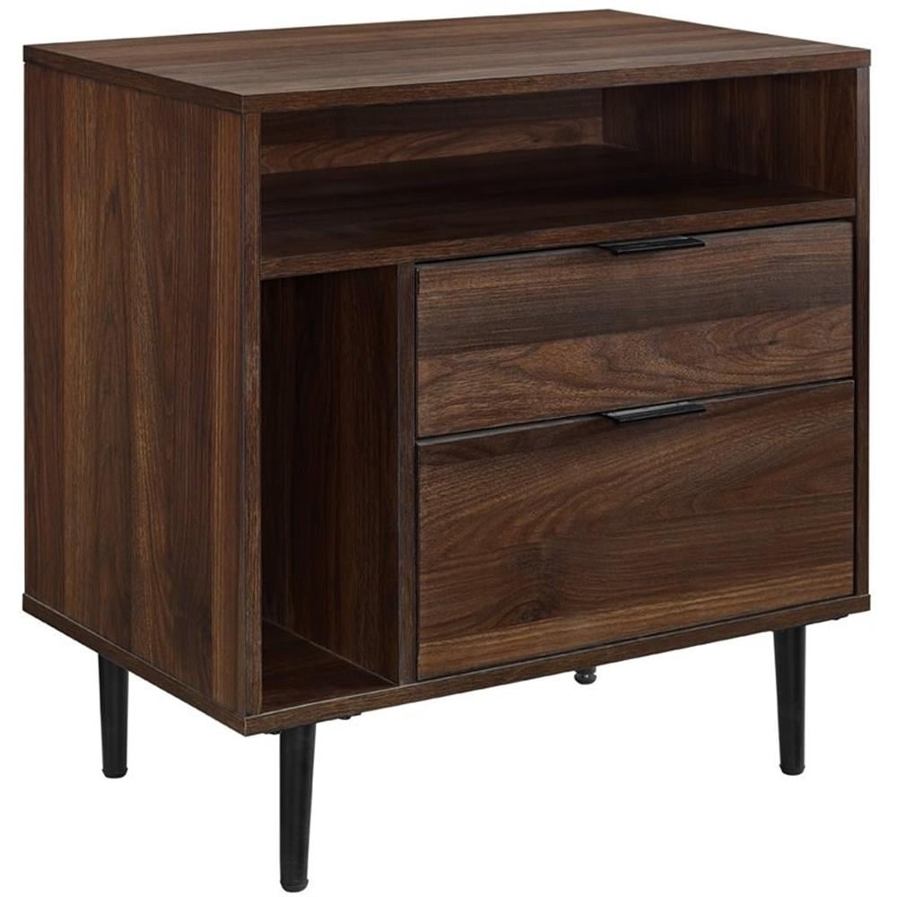 Birch & Black Metal Modern Nightstand with Storage, 25"