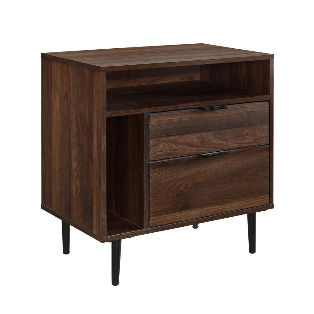 Birch & Black Metal Modern Nightstand with Storage, 25"