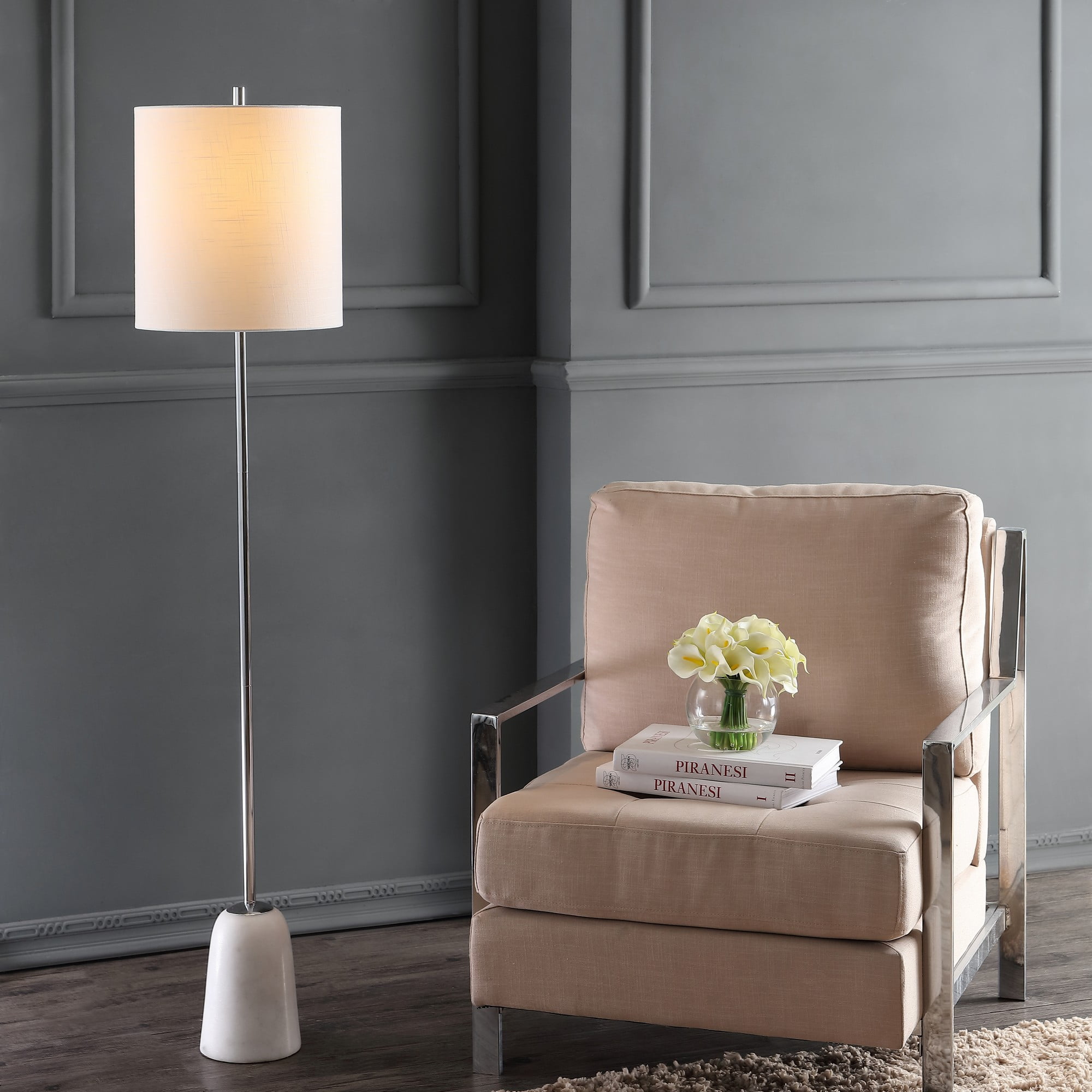Lincoln Transitional 62.5" White Linen Drum Shade LED Floor Lamp