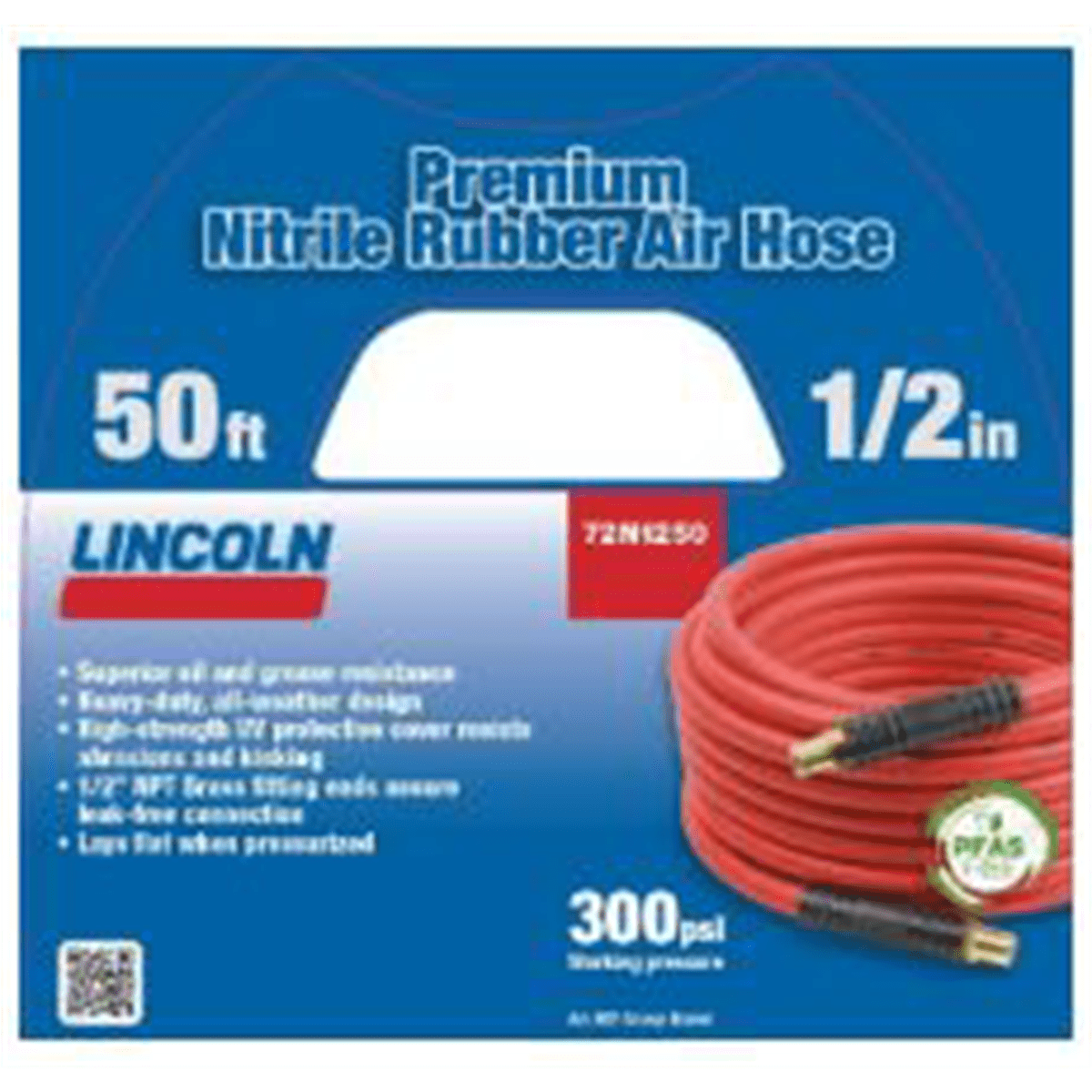 Lincoln 72N1250 50' x 1/2" ID Air/Water Nitrile Rubber Rep. Hose for 83754 Reel