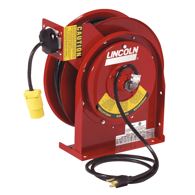 Lincoln 91031 Heavy-Duty Power Cord Reel, Single Receptacle, 20-Amp,  125-Volt 