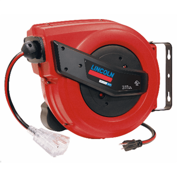 Lincoln 91039 60' Tri-tap Electric 12/3 Power Cord Reel with Magnetic Brake