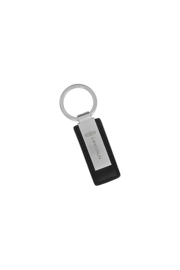 Black Leather & Metal Rectangular Key Chain Keychain Fob