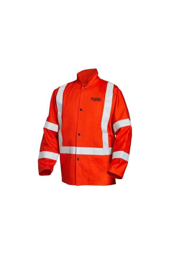 Welding Jacket, Cotton, 9 oz, Button Closure, Orange, XL