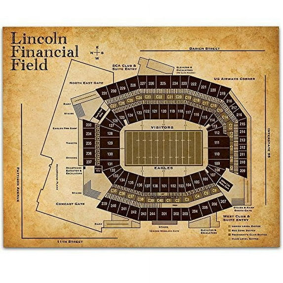 Lincoln Financial Field Football Seating Chart Art Print - 11x14 Unframed Art Print - Great Sports Bar Decor and Gift for Football Fans