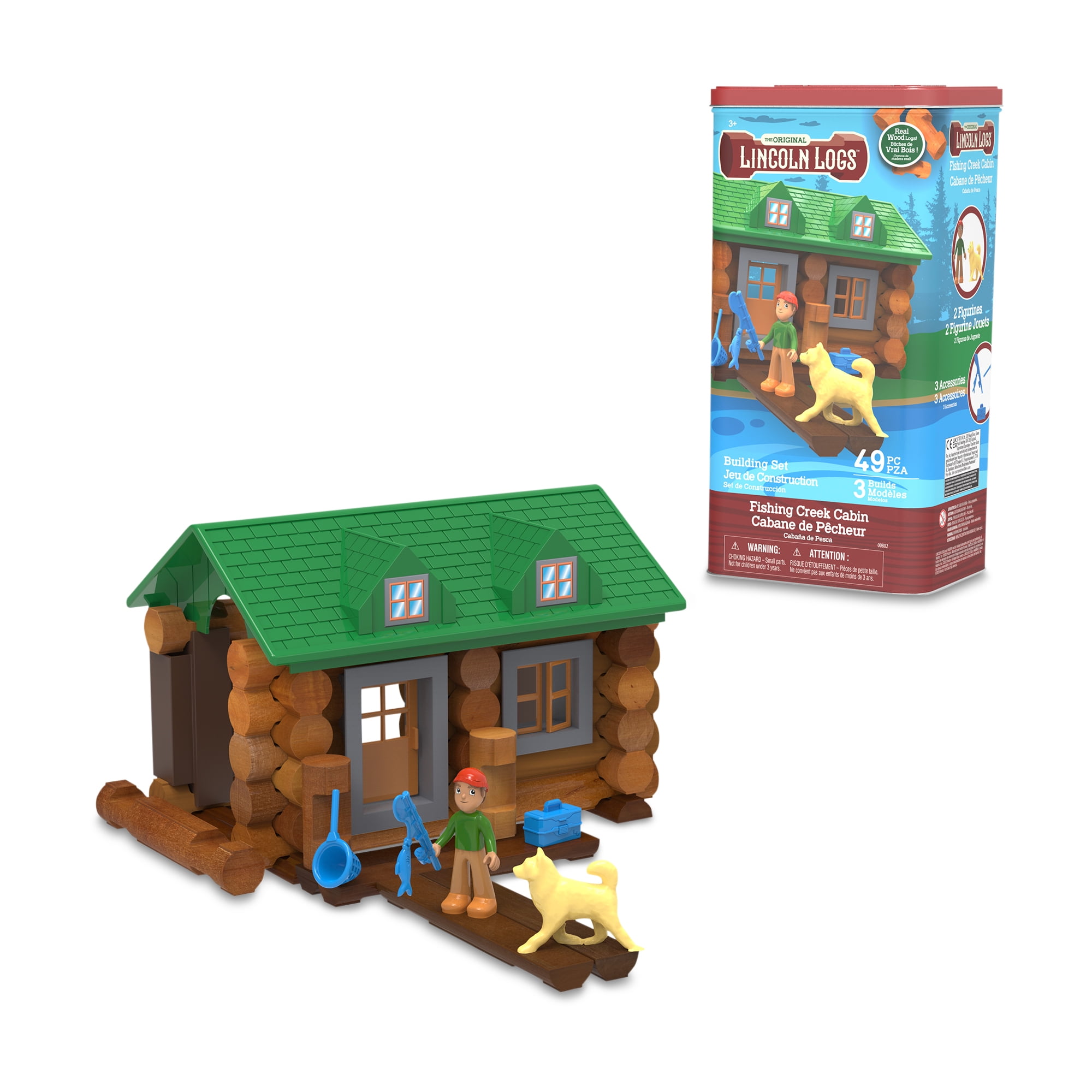 Lincoln Logs Fishing Creek Cabin Building Set, 40+ Pieces, Great for Ages 5 Year and up, Made of Log