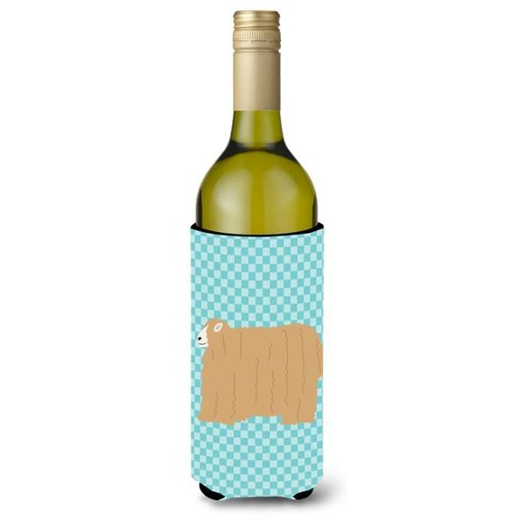 Lincoln Longwool Sheep Blue Check Wine Bottle Beverge Insulator Hugger