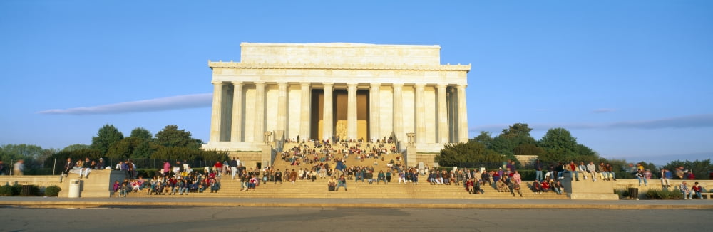 Lincoln Memorial and tourists in morning Washington DC Canvas Art - Panoramic Images (36 x 12)