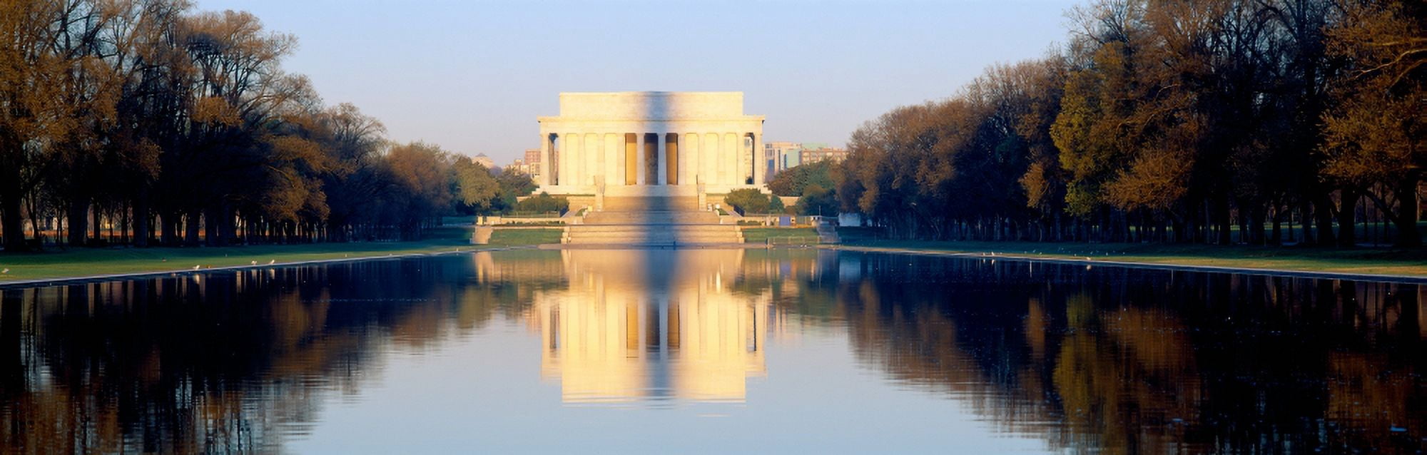 Lincoln Memorial in shadow of Washington Monument at dusk Washington DC Canvas Art - Panoramic Images (27 x 9)