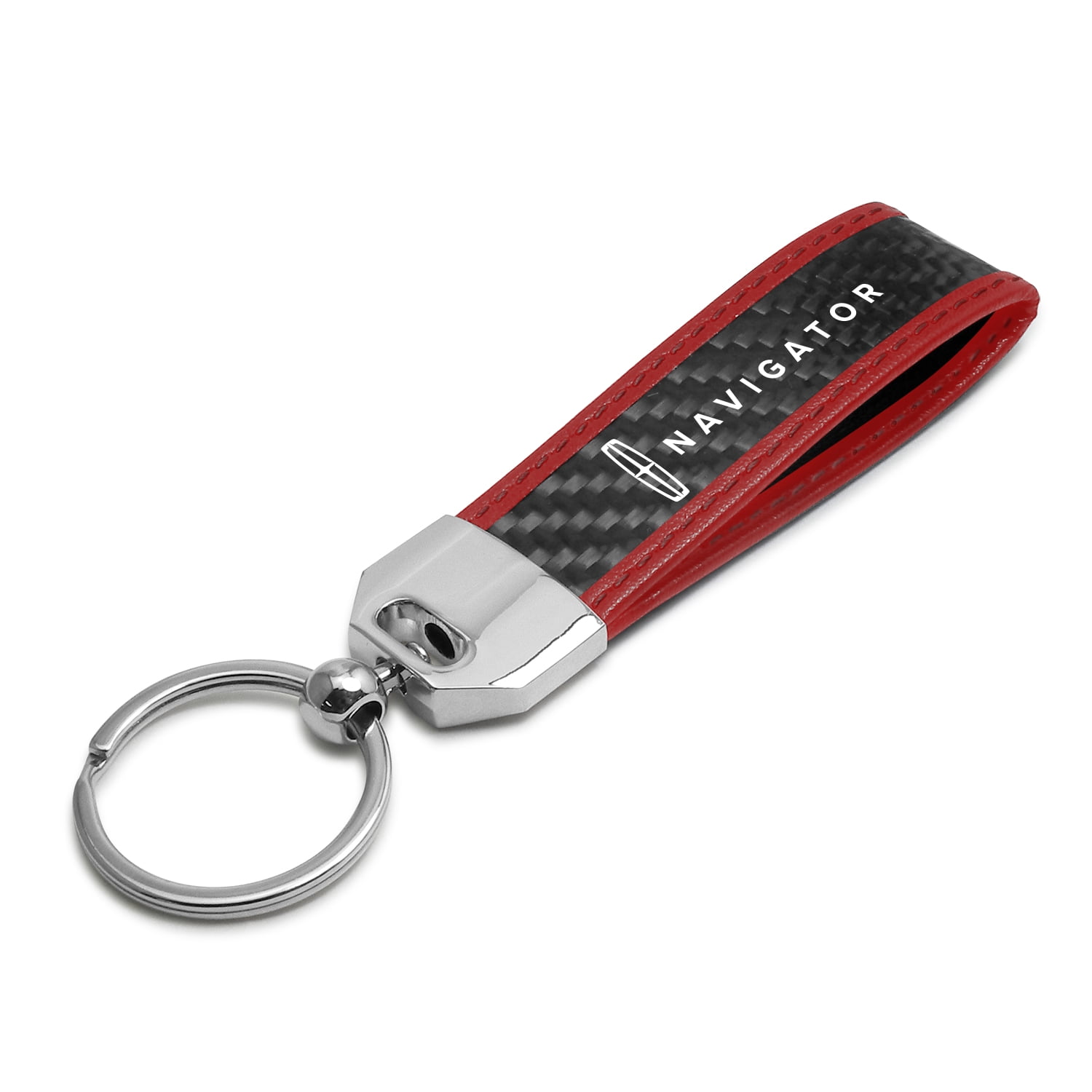 Lincoln Navigator Real Carbon Fiber Strap with Red Leather Stitching Edge Key Chain