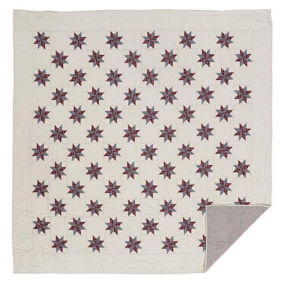 VHC Brands 29235 94 x 94 in. Lincoln Queen Size Quilt - Marzipan, Denim Blue & Ruby