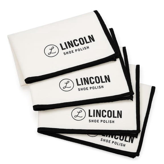 Lincoln Shoe Polish 4-Pack Shoe Shine Cloths  Heavyweight 1414 Premium Cotton Polish & Buffing Cloth for Shoes, Leather, Boots  Reusable, Stitched Edges for Mirror Finish