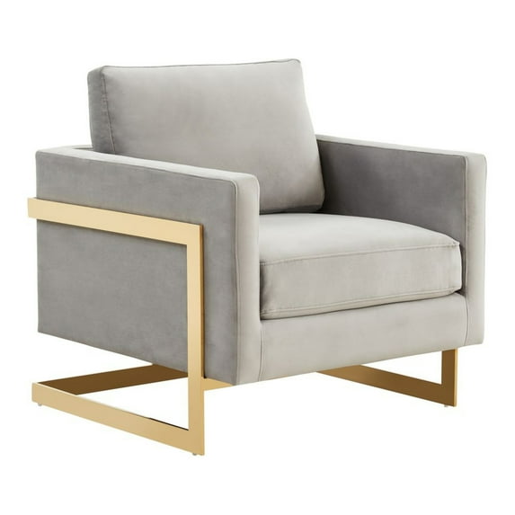 Lincoln Velvet Accent Armchair With Gold Frame - Light Grey
