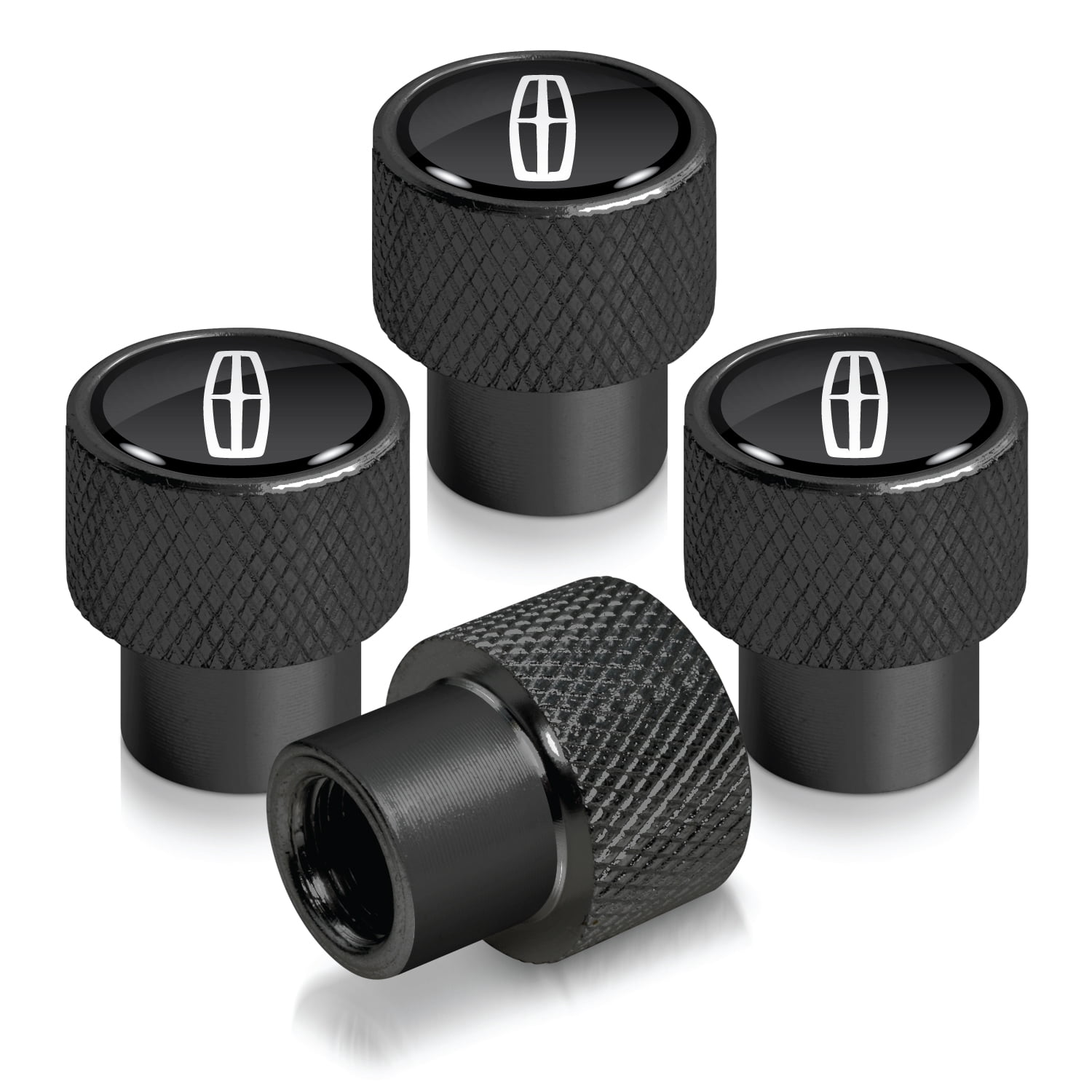 Lincoln logo in Black on Black Aluminum Tire Valve Stem Caps for Navigator MKC