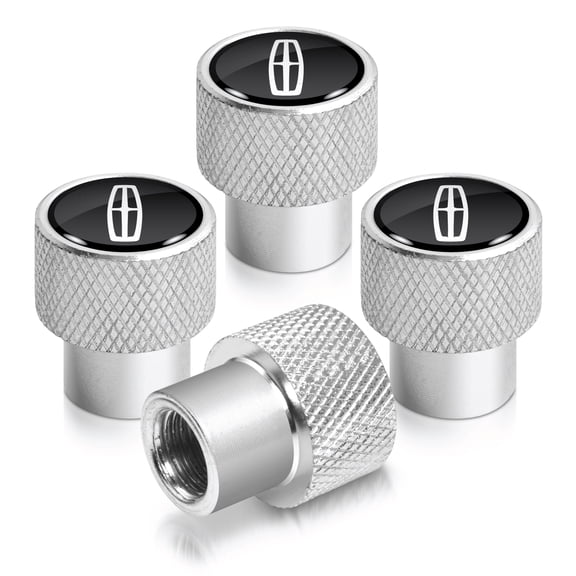 Lincoln logo in Black on Shining Silver Aluminum Tire Valve Stem Caps