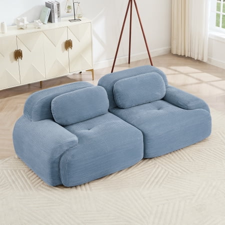 Lincordor 82"Modern Modular Sofa Set with Chenille Fabric, Curved Arm Design No Assembly Sectional, Non-Slip Base for Family Living Room,Blue