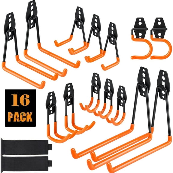 Lincordor Heavy Duty Garage Hooks Set, 14-Pack Wall Mounted Storage Hooks with PVC Coating, Assorted J & U Hooks for Ladder, Bike, Broom, Organization for Garage, Shed, Workshop