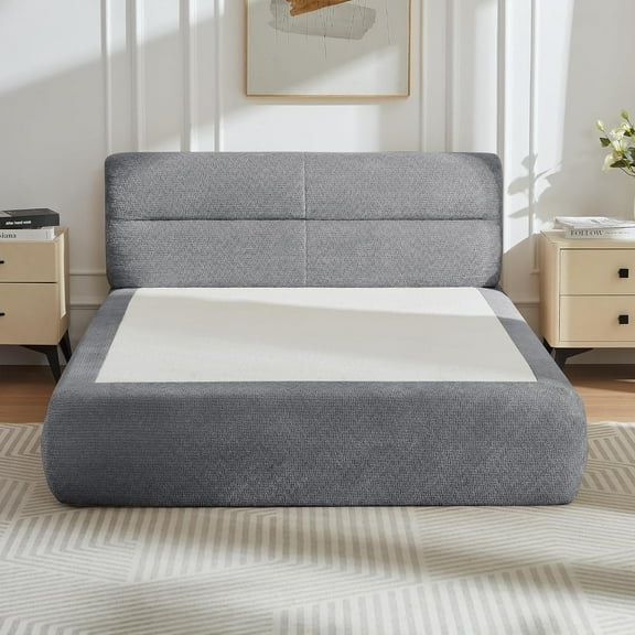 Lincordor XL Memory Foam Compressed Bed, Delivered Fully Assembled, 13.4-inch Thick Mattress and Bed Frame, Provides Cool Sleep and Pressure Relief, Chenille Fabric, No Assembly Required, Gray