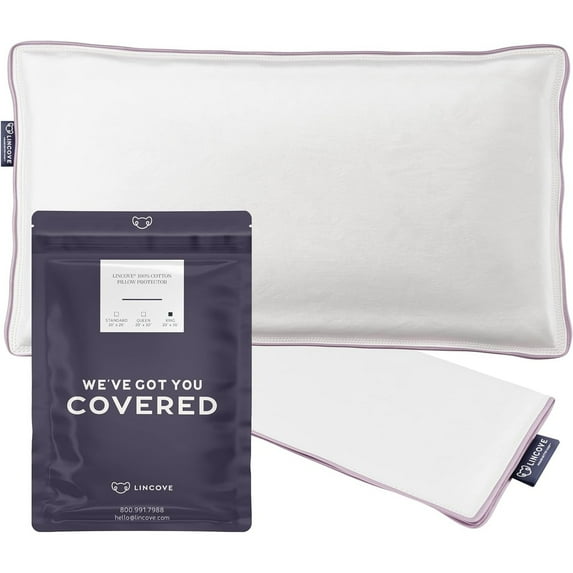 Lincove 100% Cotton Sateen Pillow Protector Cover - 500 Thread Count Luxury Cotton King - Set of 2