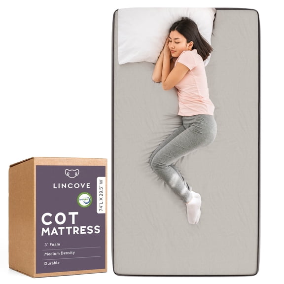 Lincove Folding RV CertiPUR Foam Cot Mattress, 30" x 74" x 5", Grey