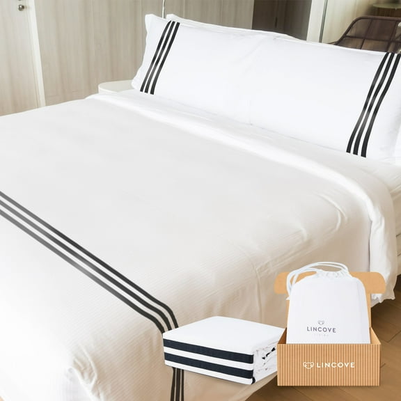 Lincove Luxury Duvet Cover Set Cordoba Collection- 100% Ultra Soft Cotton Sateen - Queen