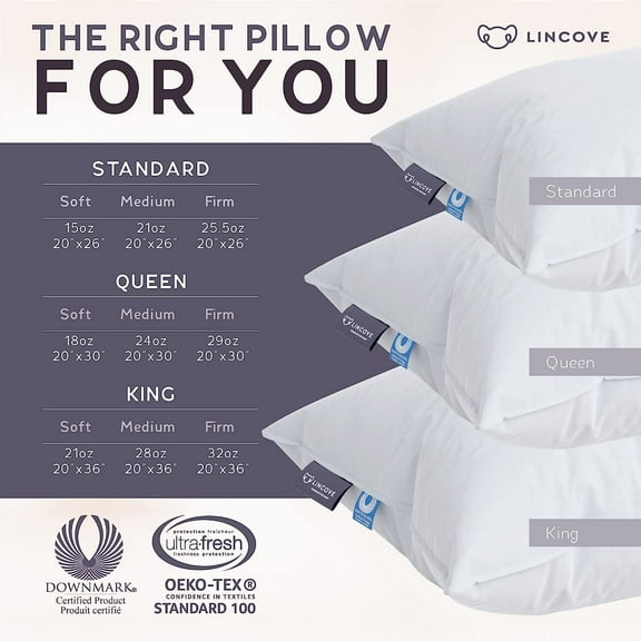Lincove  Signature Hutterite Canadian Down Pillow - 800 fill power, Made in Canada Medium - Queen - Single
