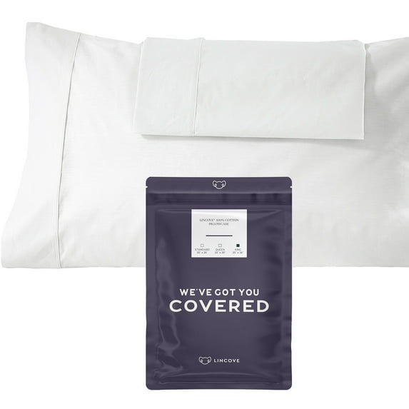 Lincove Soft and Durable Bed Pillowcase - 100% Cotton Sateen, 500 Thread Count - 2 Pk