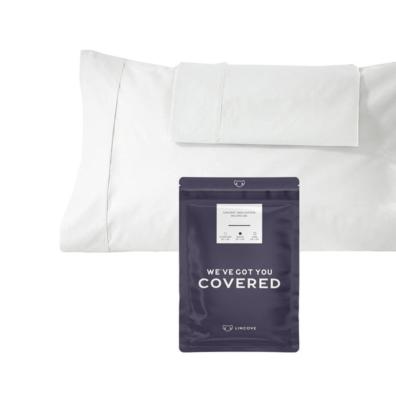 Lincove Soft and Durable Bed Pillowcase - 100% Cotton Sateen, 500 Thread Count - Standard
