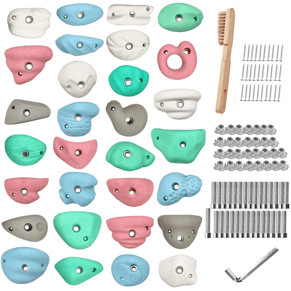 Lincrdvi 30 Pcs Premium Resin Rock Climbing Holds, Jumbo Rock Climbing Wall Grips Indoor/Outdoor with Mounting Hardware
