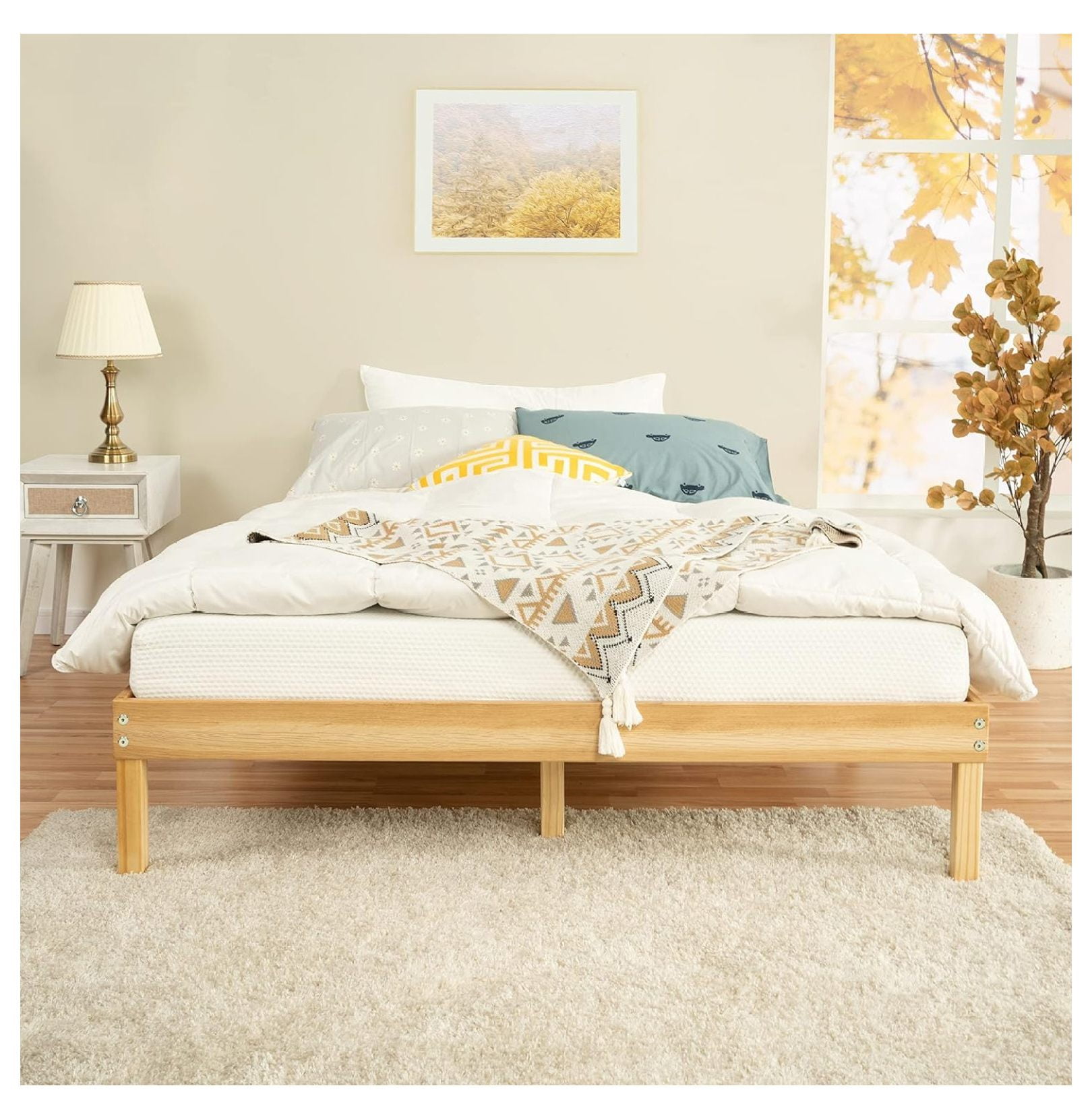 Linda 14 Inch XL Solid Wood Platform Bed Frame, No Squeak Bed Frame