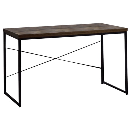 Linda 47 Inch Wood Console Sideboard Desk, Metal Legs, Oak Brown, Black- Saltoro Sherpi