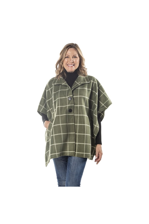 Bridget High Neck 4 Button Green Fleece Cozy Coat Cape