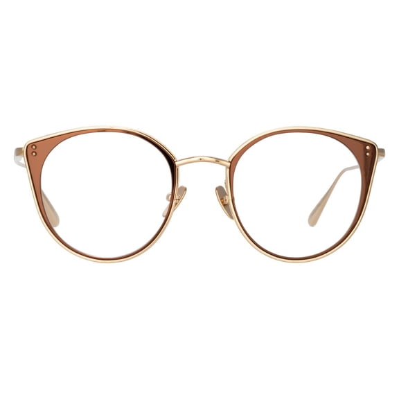 Linda Farrow Men's Lfl Rounded Titanium Eyeglasses With Cat-Eye Accents Gold