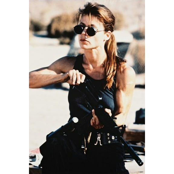 Linda Hamilton Terminator 2 24x36 Poster iconic in vest & sunglasses loading rifle