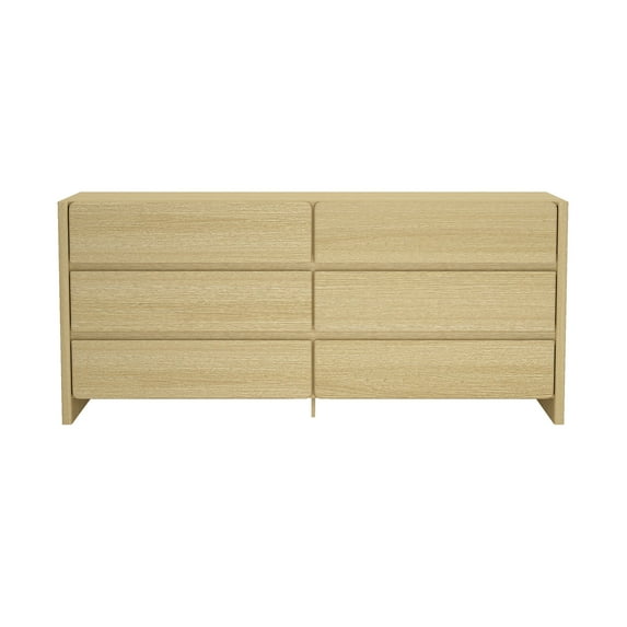 Linda Modern 72" Double Wide Dresser in Natural Oak (6-Drawer)