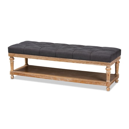 Linda Modern and Rustic Charcoal Linen Fabric Upholstered and Greywashed Wood Storage Bench