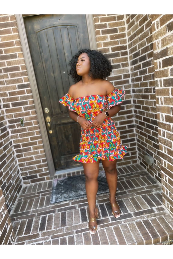 Linda Off Shoulder Elastic Ankara Dress