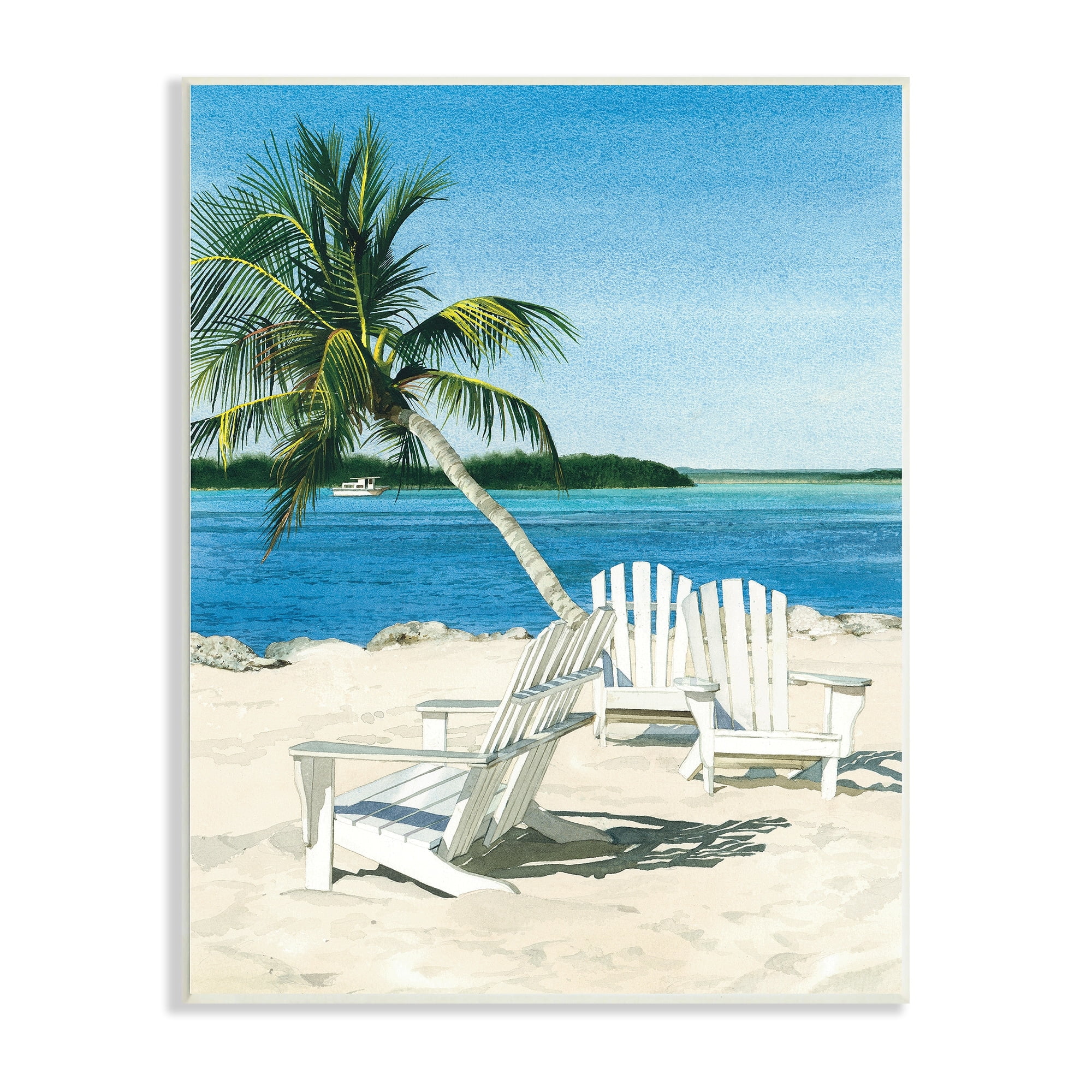Linda Roberts Palm Tree Beach Furniture Tropical Island Ocean Viewpoint 13 in x 19 in Framed Painting Art Print, by Stupell Home Décor