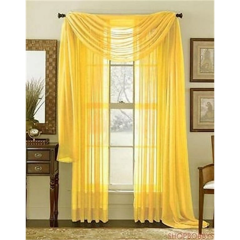 Linda Voile Sheer Solid Window Scarf Bright Yellow 55x216