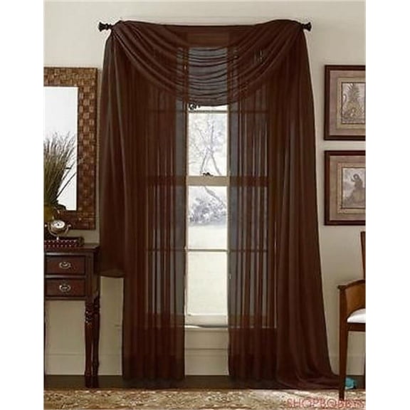 Linda Voile Sheer Solid Window Scarf, Coffee Brown, 55x216