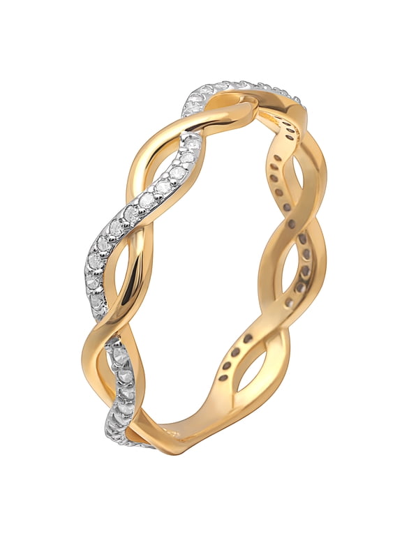 Linda Twisted Crossover Wedding Band Ring for Women 18K Gold Plated Sterling Silver CZ Size 6 by Ginger Lyne