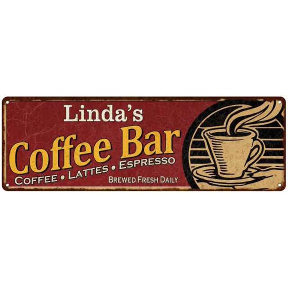Linda's Coffee Bar Red Sign Kitchen Gift 8x24 108240006004