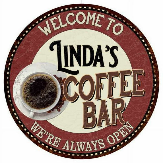 Linda's Coffee Bar Round Metal Sign Kitchen Room Wall Decor 100140041005