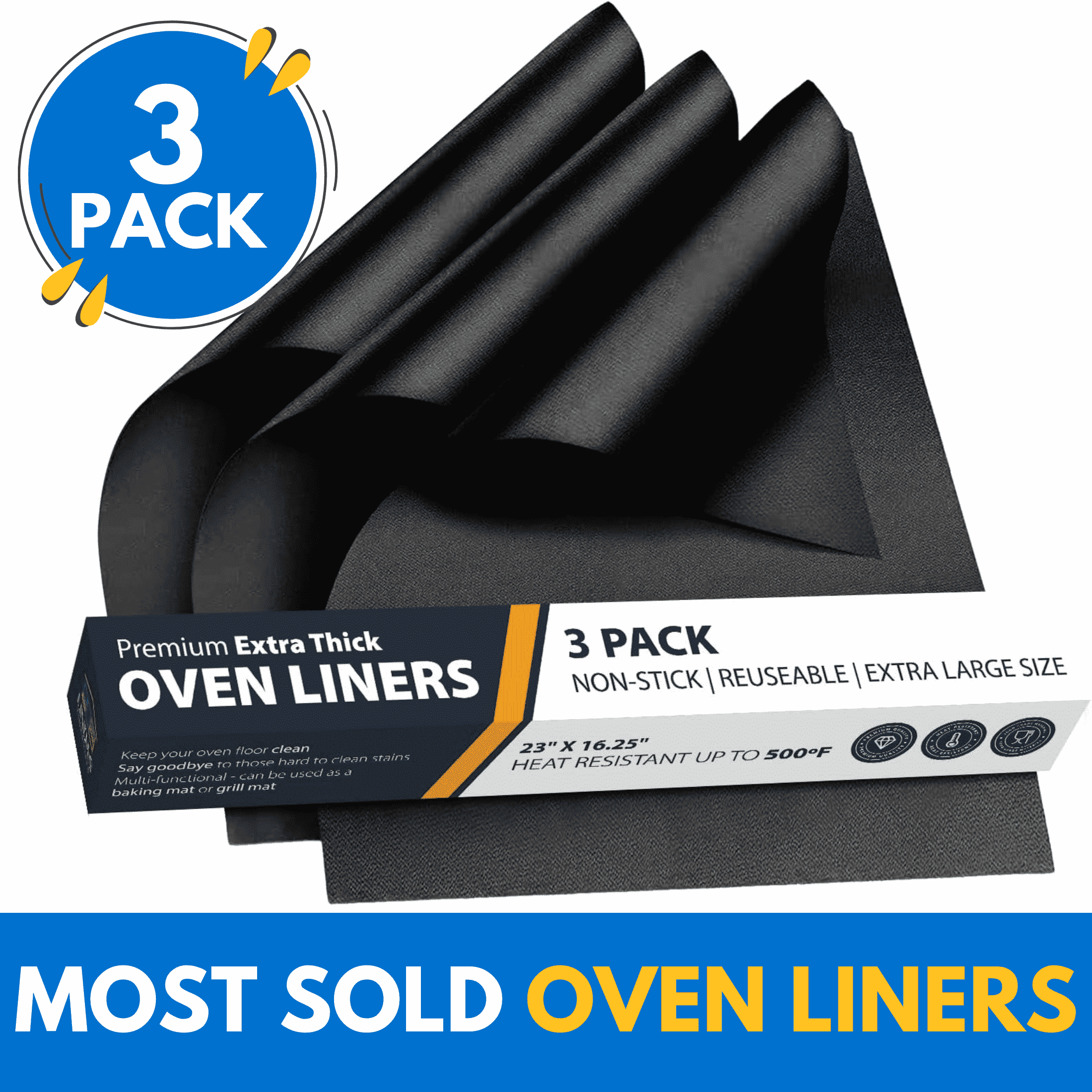 3 Pack Linda’s Essentials 16.25” x 23” Non-Stick Oven Liners for Bottom of Electric Oven and Gas Oven