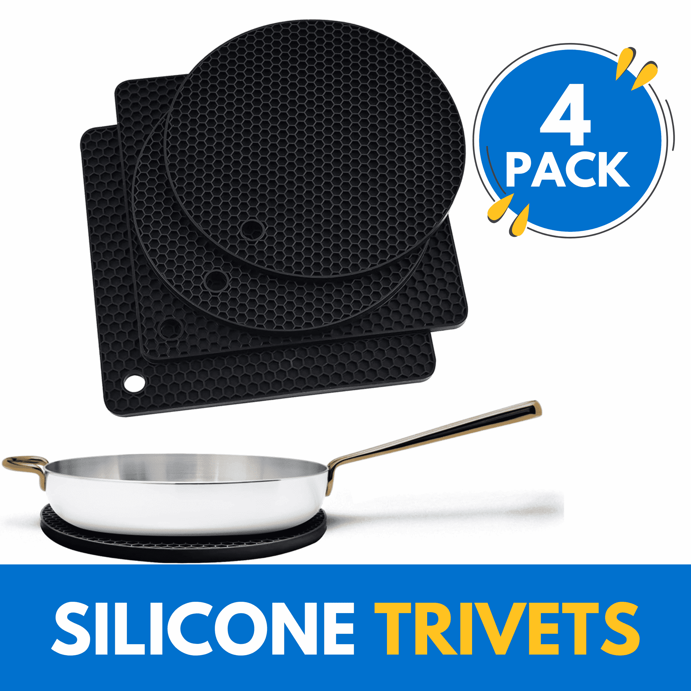 Linda's Essentials Silicone Trivets 4 Pack Heat Safe Up to 446°F for ...