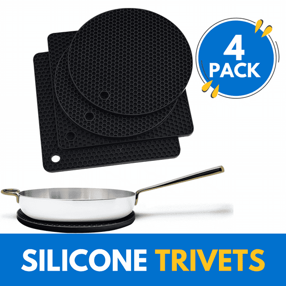 Linda's Essentials Silicone Trivets for Hot Pots and Pans 4 Pack - Multipurpose Silicone Trivets for Hot Dishes and Hot Pot Holders - Silicone Trivet Mat for kitchen
