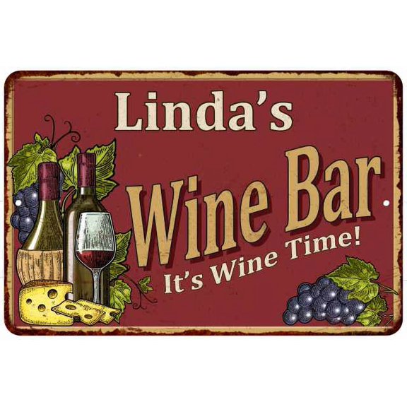 Linda's Red Wine Bar Gift Metal 8x12 Sign Home Decor 108120054004