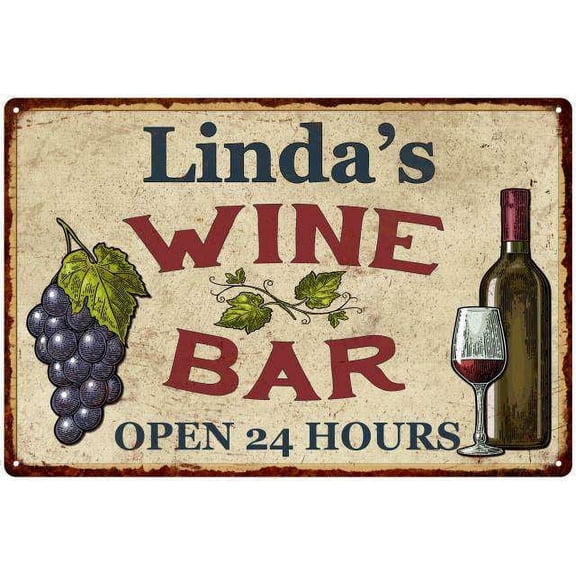 Linda's Rustic Wine Bar Sign Wall Dcor Kitchen Gift 12x18 Metal 112180056181