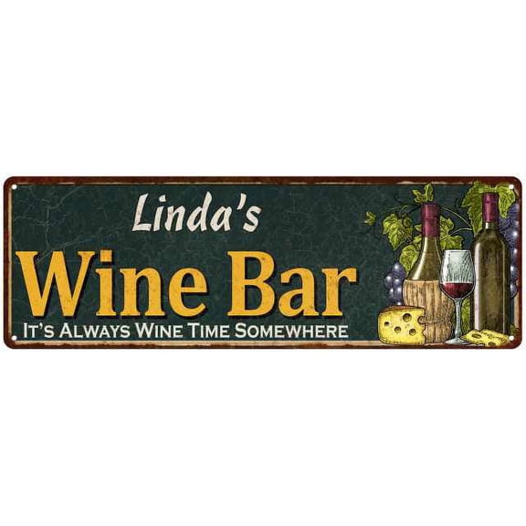 Linda's Wine Bar Green Chic Sign Home Kitchen Decor Gift 6x18 206180001004
