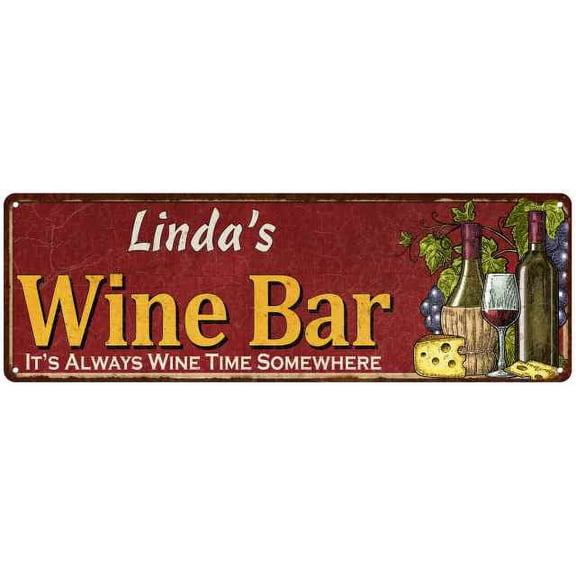 Linda's Wine Bar Red Gift Home Kitchen Decor 6x18 Sign 206180056008